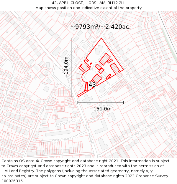 43, APRIL CLOSE, HORSHAM, RH12 2LL: Plot and title map