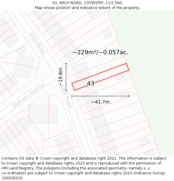 43, ARCH ROAD, COVENTRY, CV2 5AD: Plot and title map