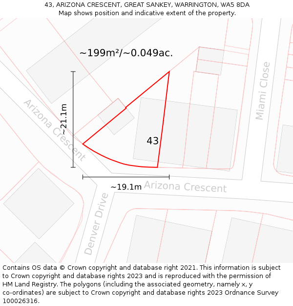 43, ARIZONA CRESCENT, GREAT SANKEY, WARRINGTON, WA5 8DA: Plot and title map