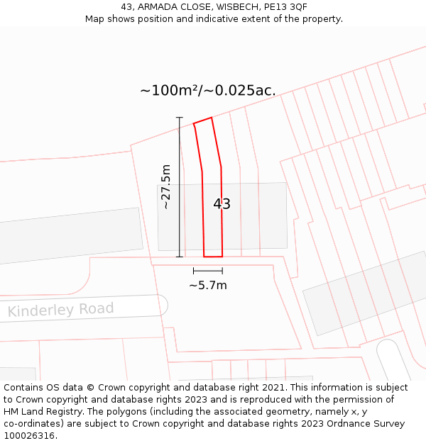 43, ARMADA CLOSE, WISBECH, PE13 3QF: Plot and title map