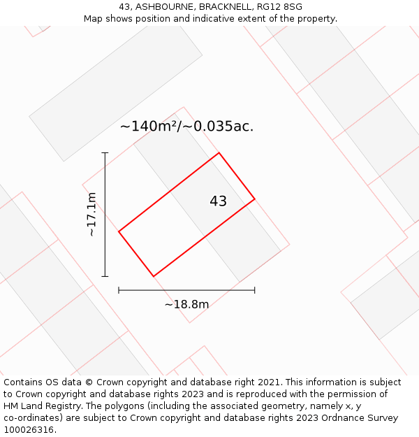 43, ASHBOURNE, BRACKNELL, RG12 8SG: Plot and title map