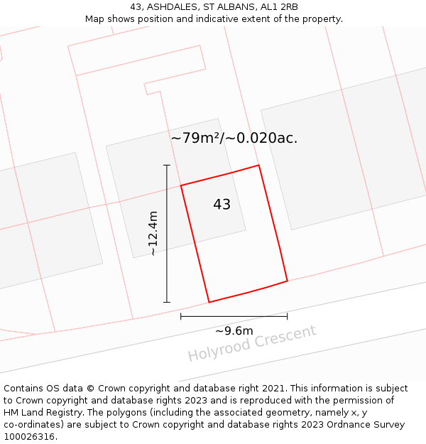 43, ASHDALES, ST ALBANS, AL1 2RB: Plot and title map