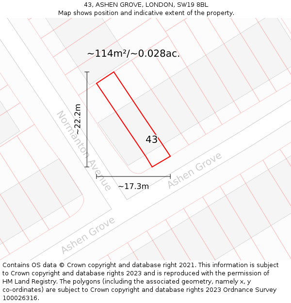 43, ASHEN GROVE, LONDON, SW19 8BL: Plot and title map