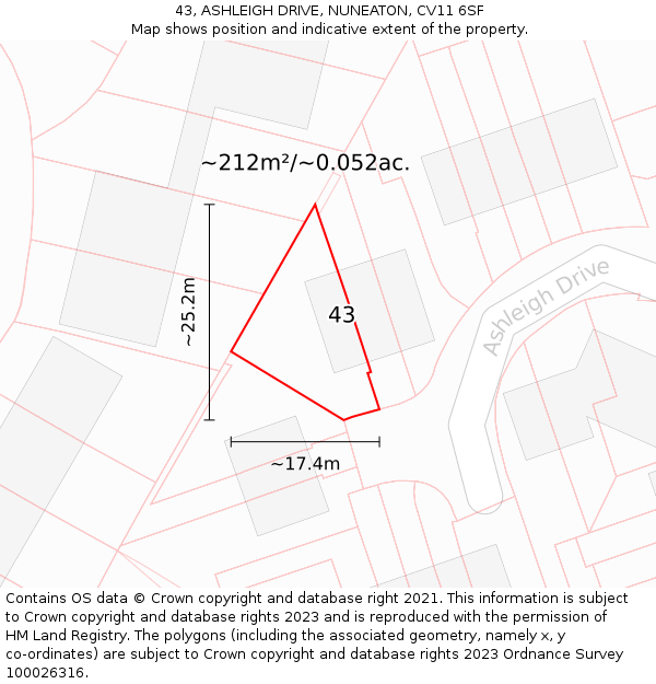 43, ASHLEIGH DRIVE, NUNEATON, CV11 6SF: Plot and title map
