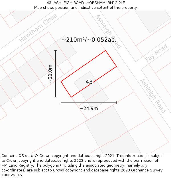 43, ASHLEIGH ROAD, HORSHAM, RH12 2LE: Plot and title map