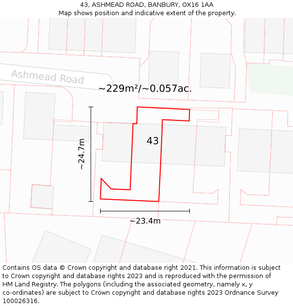 43, ASHMEAD ROAD, BANBURY, OX16 1AA: Plot and title map