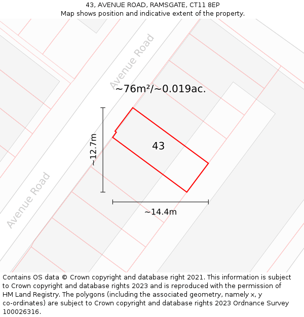 43, AVENUE ROAD, RAMSGATE, CT11 8EP: Plot and title map