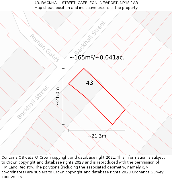 43, BACKHALL STREET, CAERLEON, NEWPORT, NP18 1AR: Plot and title map