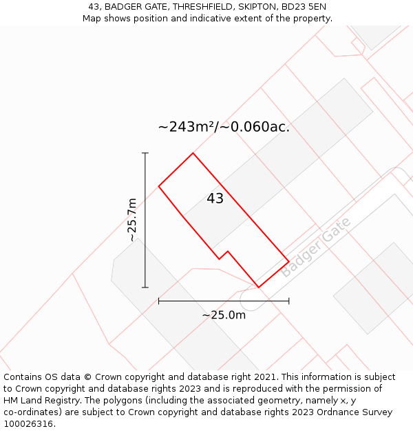 43, BADGER GATE, THRESHFIELD, SKIPTON, BD23 5EN: Plot and title map