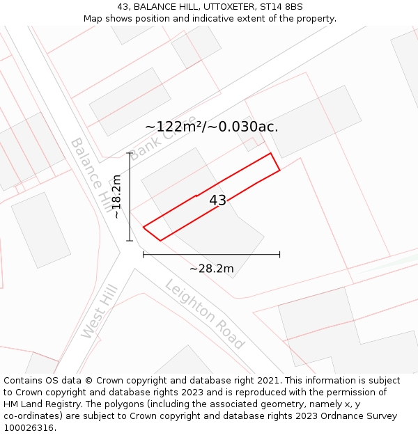 43, BALANCE HILL, UTTOXETER, ST14 8BS: Plot and title map