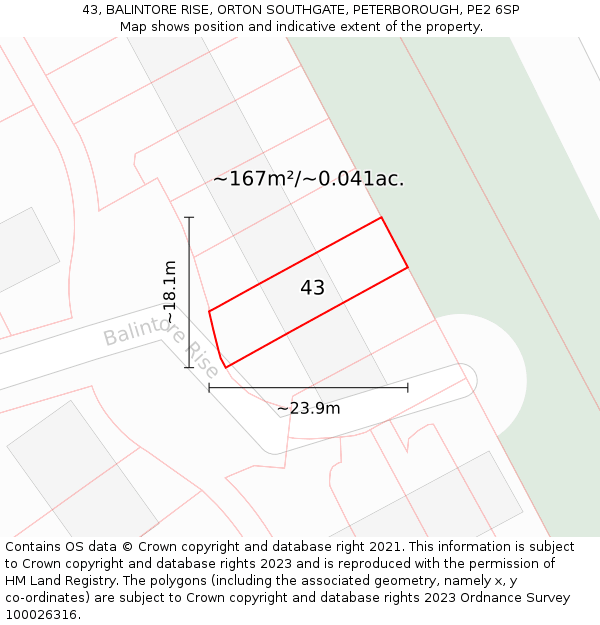 43, BALINTORE RISE, ORTON SOUTHGATE, PETERBOROUGH, PE2 6SP: Plot and title map