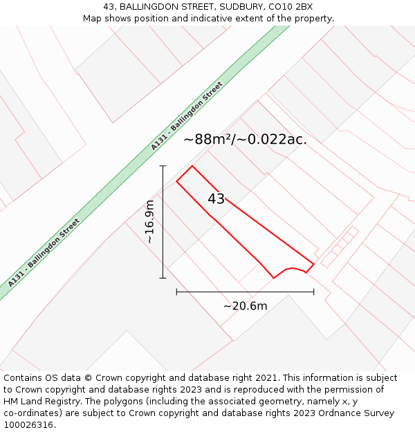 43, BALLINGDON STREET, SUDBURY, CO10 2BX: Plot and title map