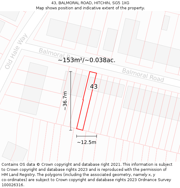 43, BALMORAL ROAD, HITCHIN, SG5 1XG: Plot and title map