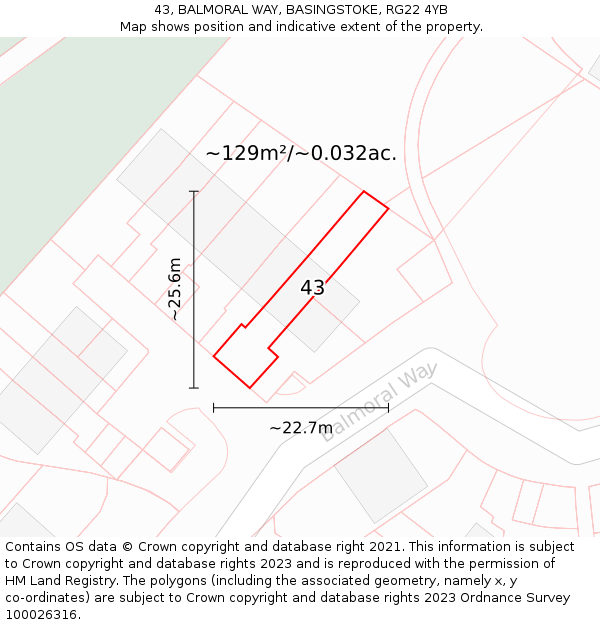 43, BALMORAL WAY, BASINGSTOKE, RG22 4YB: Plot and title map