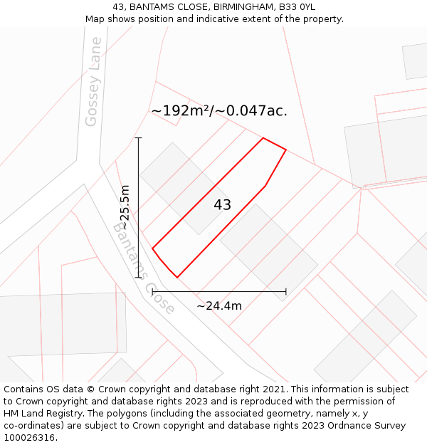 43, BANTAMS CLOSE, BIRMINGHAM, B33 0YL: Plot and title map