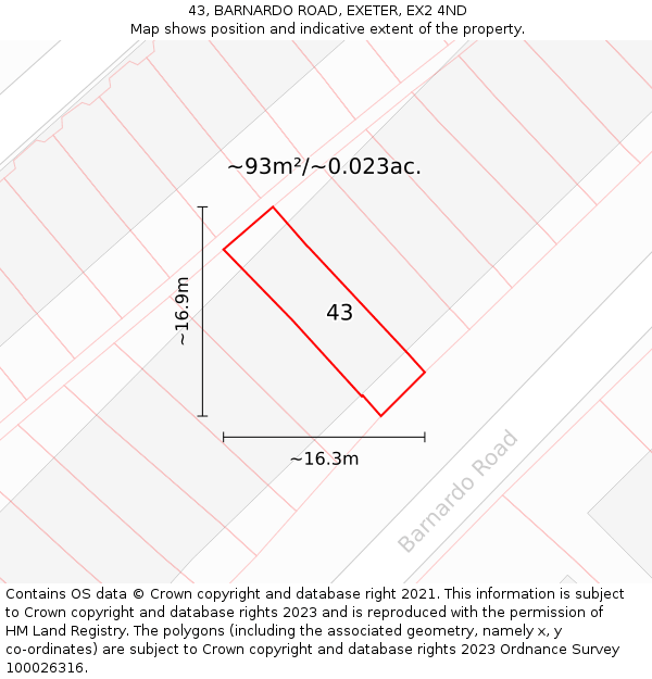 43, BARNARDO ROAD, EXETER, EX2 4ND: Plot and title map