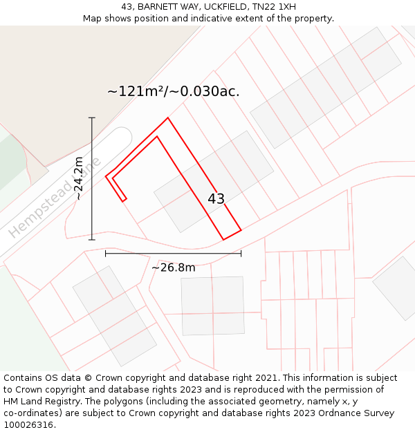 43, BARNETT WAY, UCKFIELD, TN22 1XH: Plot and title map