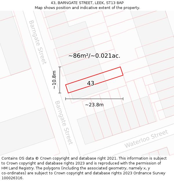 43, BARNGATE STREET, LEEK, ST13 8AP: Plot and title map