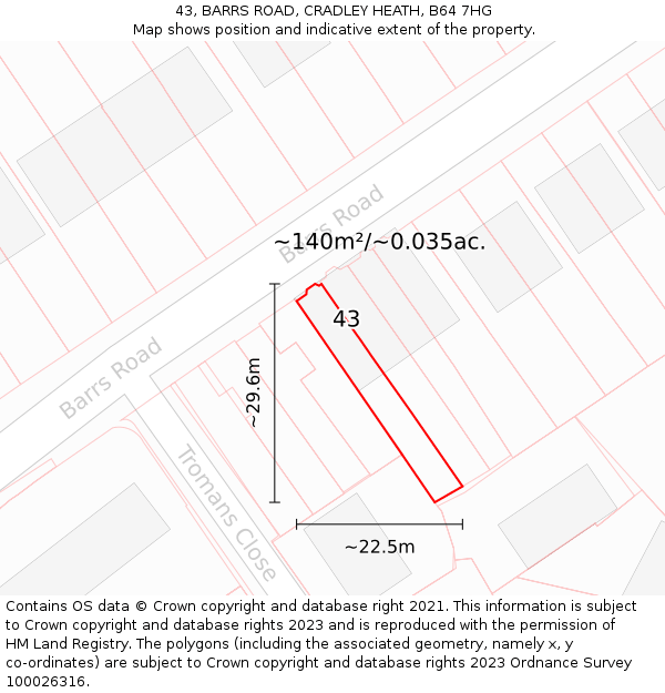 43, BARRS ROAD, CRADLEY HEATH, B64 7HG: Plot and title map