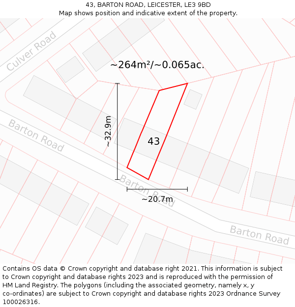43, BARTON ROAD, LEICESTER, LE3 9BD: Plot and title map
