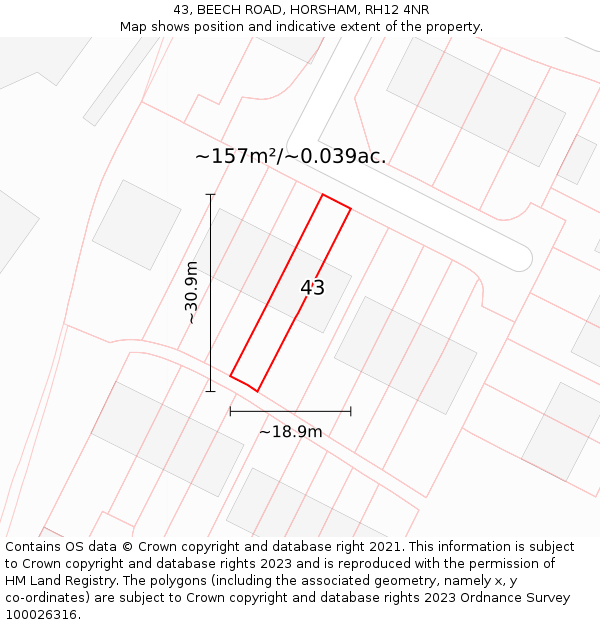 43, BEECH ROAD, HORSHAM, RH12 4NR: Plot and title map