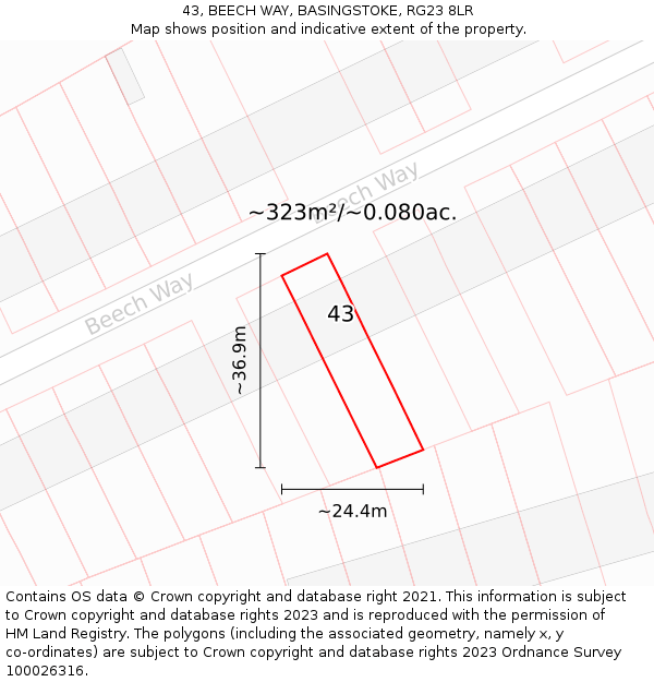 43, BEECH WAY, BASINGSTOKE, RG23 8LR: Plot and title map