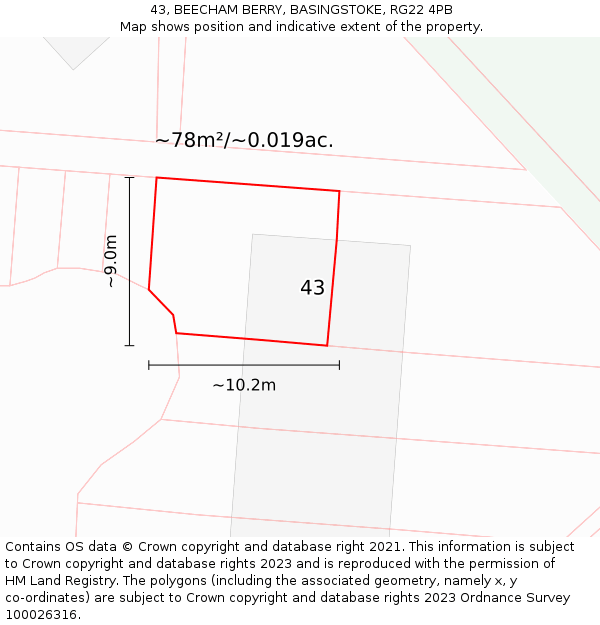 43, BEECHAM BERRY, BASINGSTOKE, RG22 4PB: Plot and title map