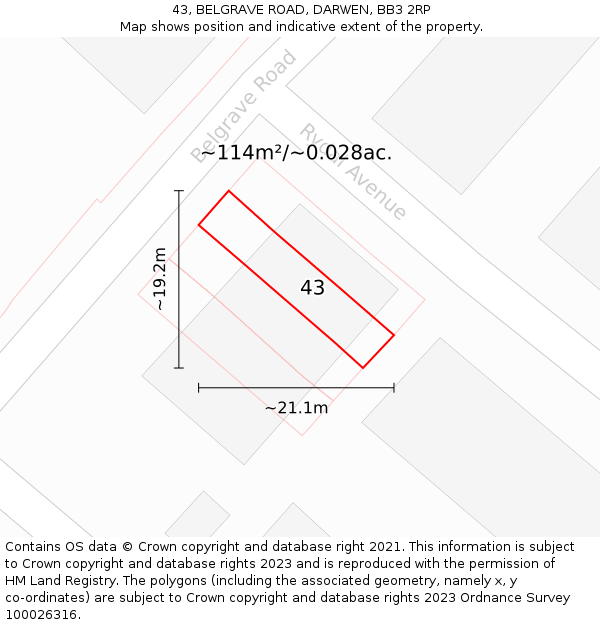 43, BELGRAVE ROAD, DARWEN, BB3 2RP: Plot and title map
