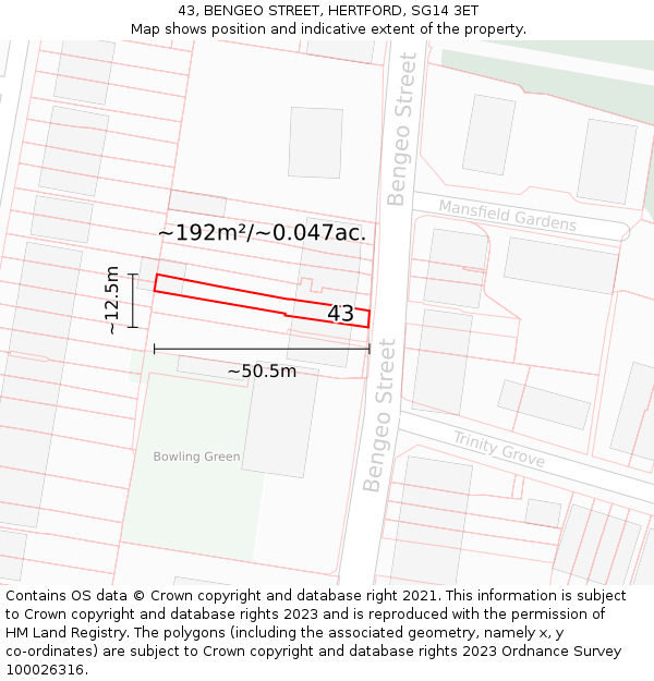 43, BENGEO STREET, HERTFORD, SG14 3ET: Plot and title map