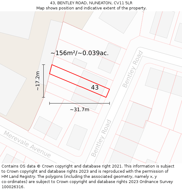 43, BENTLEY ROAD, NUNEATON, CV11 5LR: Plot and title map