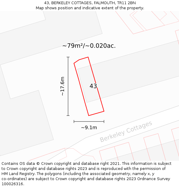 43, BERKELEY COTTAGES, FALMOUTH, TR11 2BN: Plot and title map