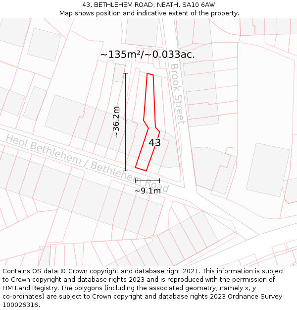 43, BETHLEHEM ROAD, NEATH, SA10 6AW: Plot and title map