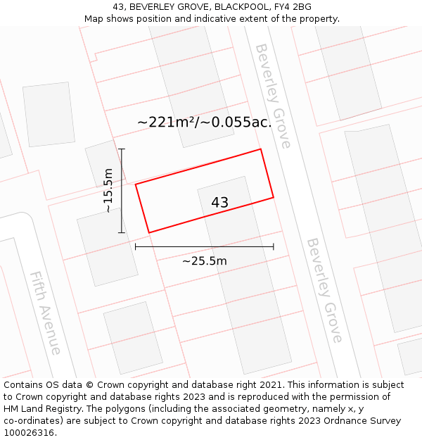 43, BEVERLEY GROVE, BLACKPOOL, FY4 2BG: Plot and title map