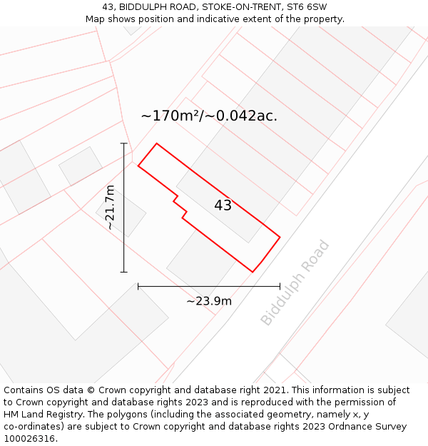 43, BIDDULPH ROAD, STOKE-ON-TRENT, ST6 6SW: Plot and title map