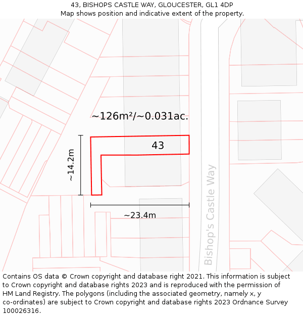 43, BISHOPS CASTLE WAY, GLOUCESTER, GL1 4DP: Plot and title map