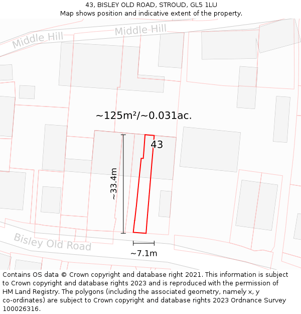 43, BISLEY OLD ROAD, STROUD, GL5 1LU: Plot and title map
