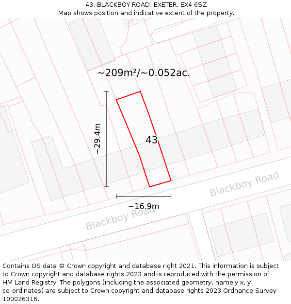 43, BLACKBOY ROAD, EXETER, EX4 6SZ: Plot and title map