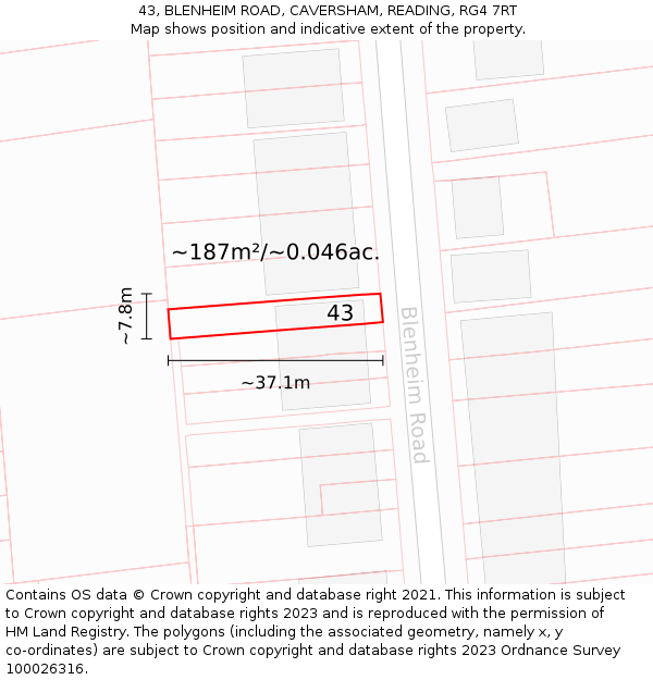 43, BLENHEIM ROAD, CAVERSHAM, READING, RG4 7RT: Plot and title map