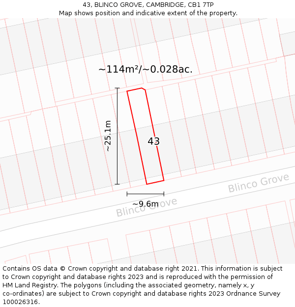 43, BLINCO GROVE, CAMBRIDGE, CB1 7TP: Plot and title map
