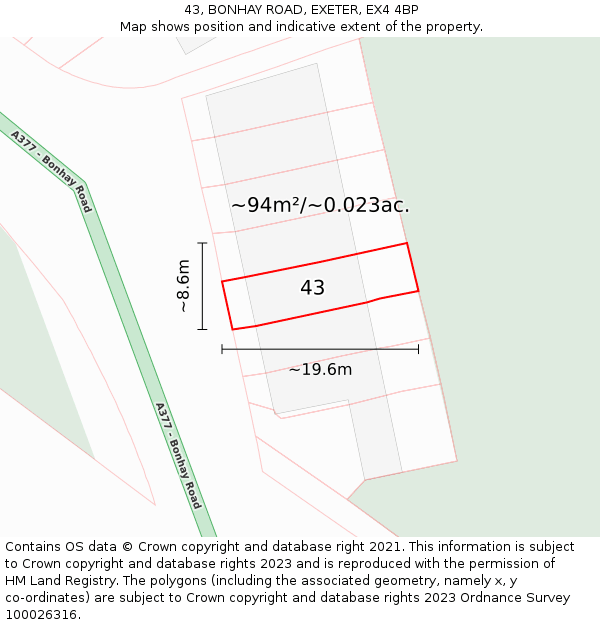 43, BONHAY ROAD, EXETER, EX4 4BP: Plot and title map