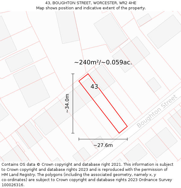 43, BOUGHTON STREET, WORCESTER, WR2 4HE: Plot and title map