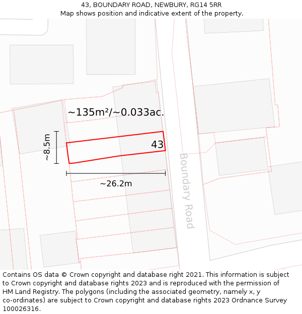 43, BOUNDARY ROAD, NEWBURY, RG14 5RR: Plot and title map