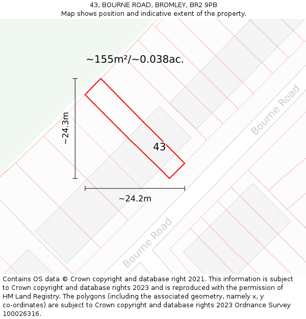 43, BOURNE ROAD, BROMLEY, BR2 9PB: Plot and title map