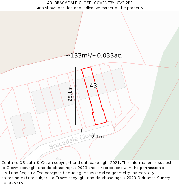 43, BRACADALE CLOSE, COVENTRY, CV3 2PF: Plot and title map