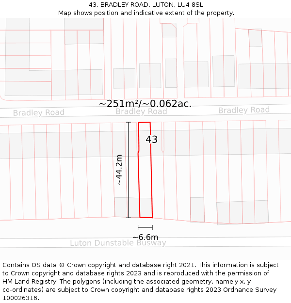43, BRADLEY ROAD, LUTON, LU4 8SL: Plot and title map