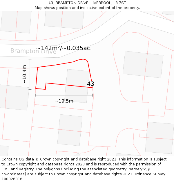 43, BRAMPTON DRIVE, LIVERPOOL, L8 7ST: Plot and title map