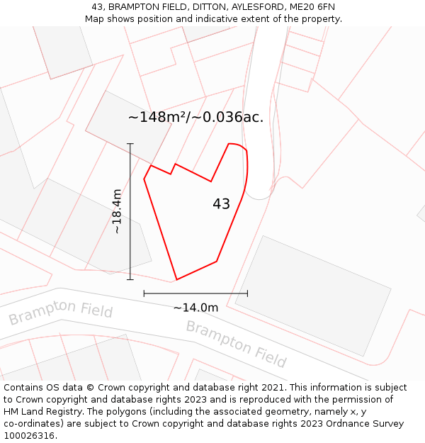 43, BRAMPTON FIELD, DITTON, AYLESFORD, ME20 6FN: Plot and title map