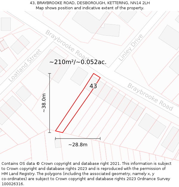 43, BRAYBROOKE ROAD, DESBOROUGH, KETTERING, NN14 2LH: Plot and title map