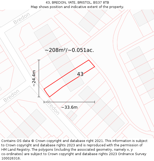 43, BREDON, YATE, BRISTOL, BS37 8TB: Plot and title map