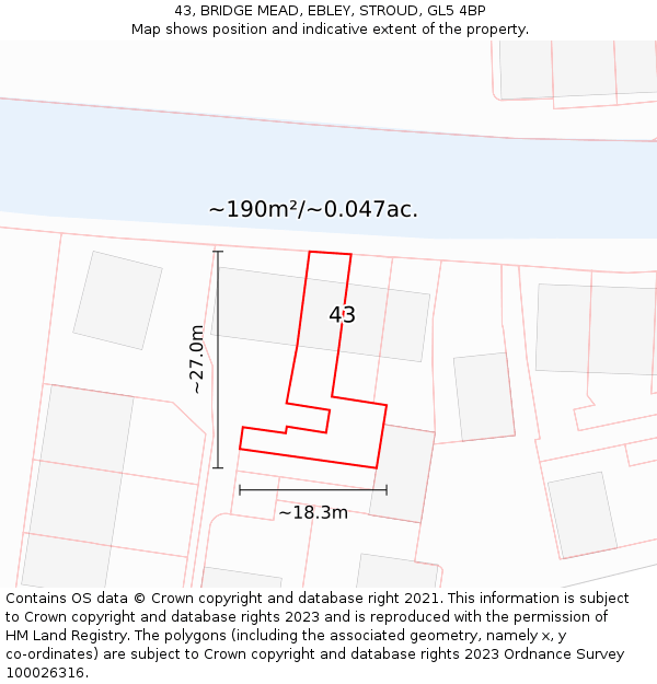 43, BRIDGE MEAD, EBLEY, STROUD, GL5 4BP: Plot and title map